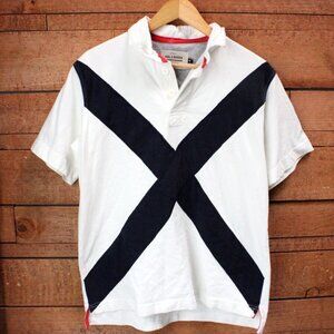 Holebrook Sweden Polo Shirt Mens White Short Sleeve Nautical Pattern Size Medium